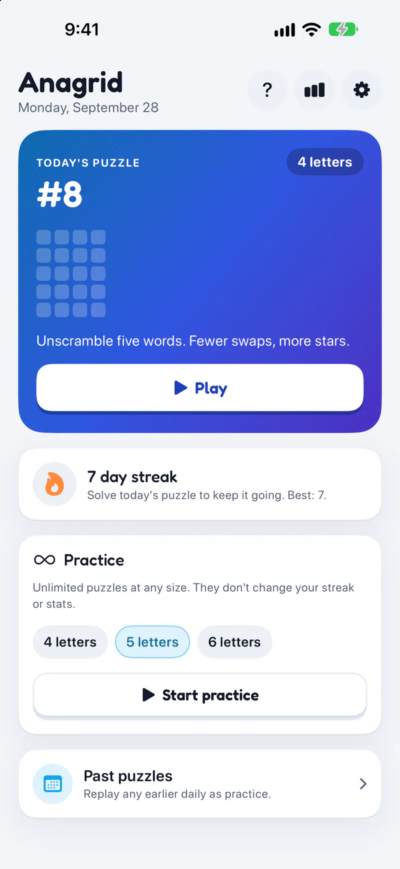 Anagrid on a phone: One new puzzle every day
