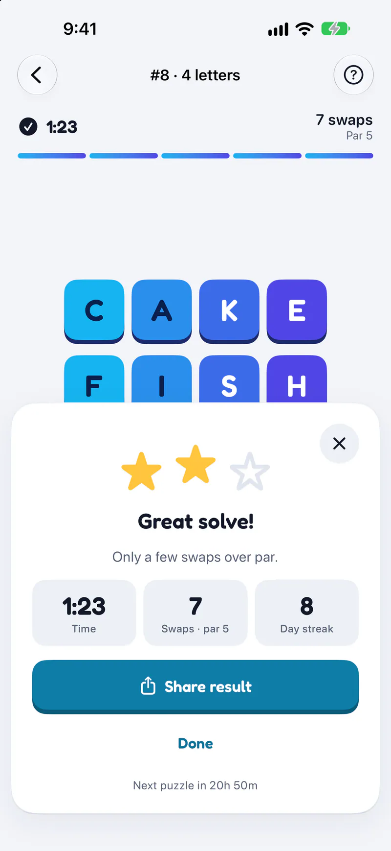 Anagrid on a phone: Solved, with your time and swaps