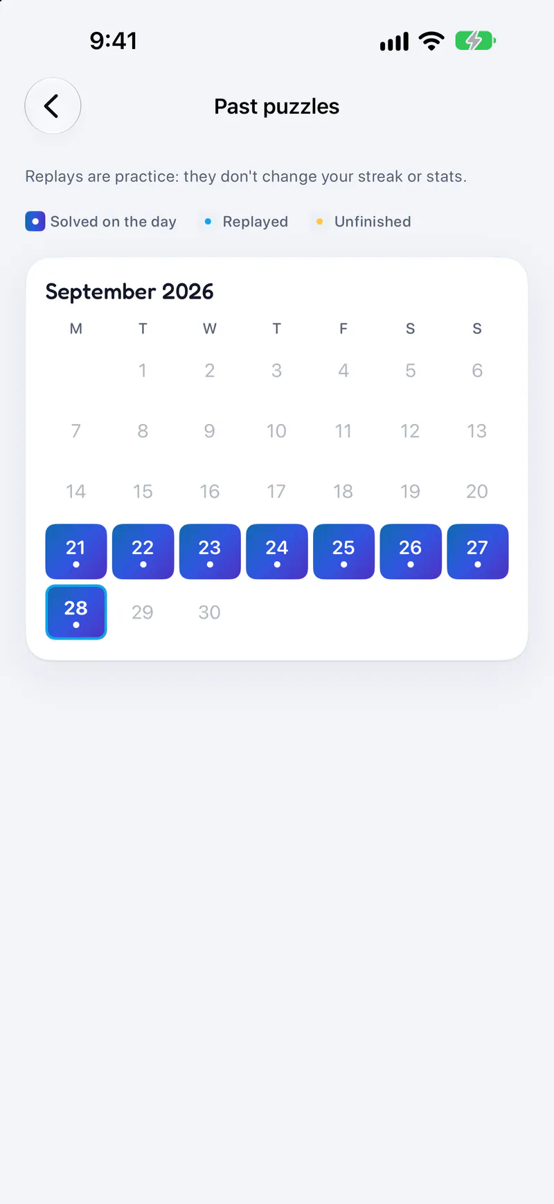 Anagrid on a phone: Replay any past puzzle
