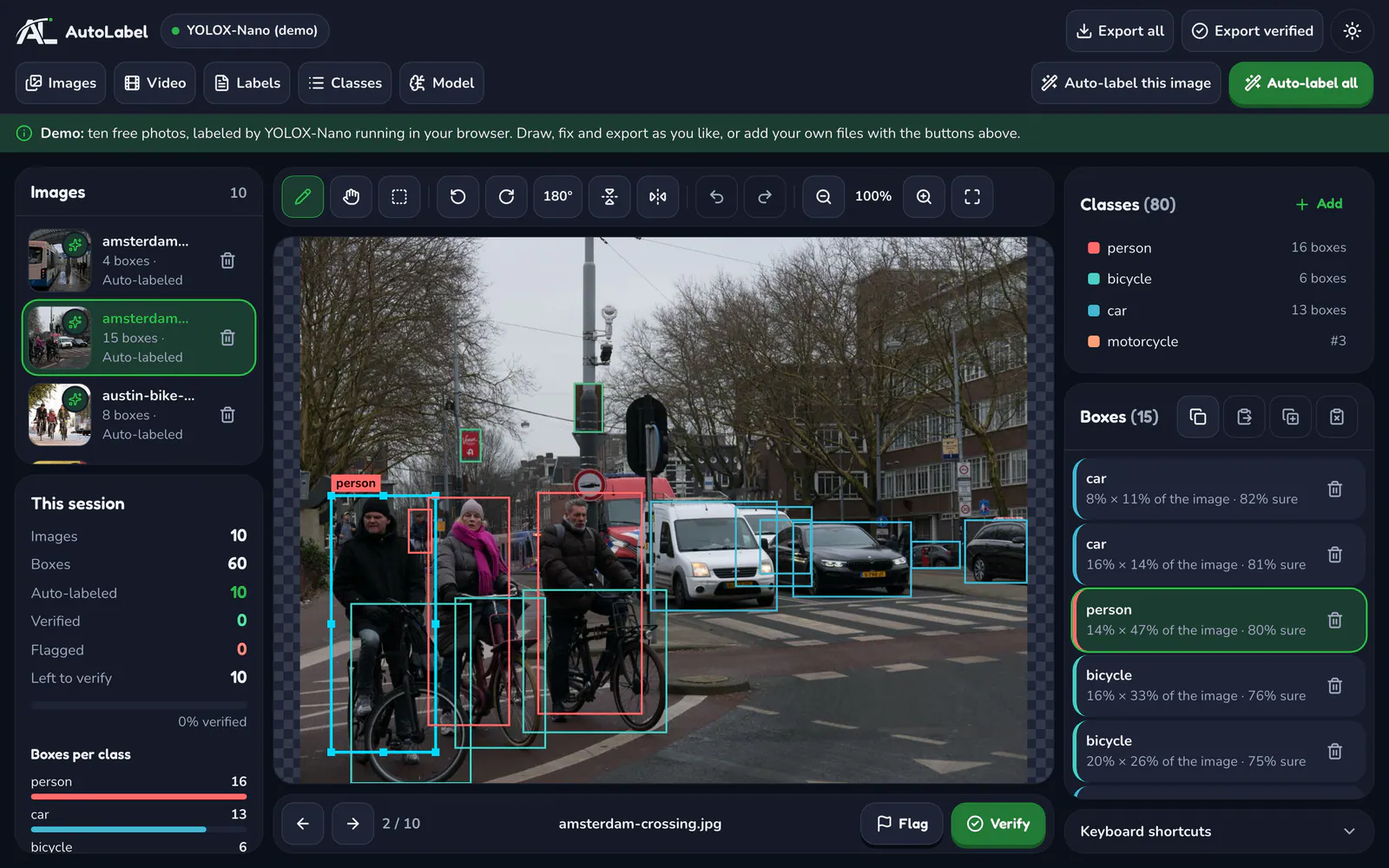 AutoLabel on a laptop: Boxes drawn on a busy street, ready to check