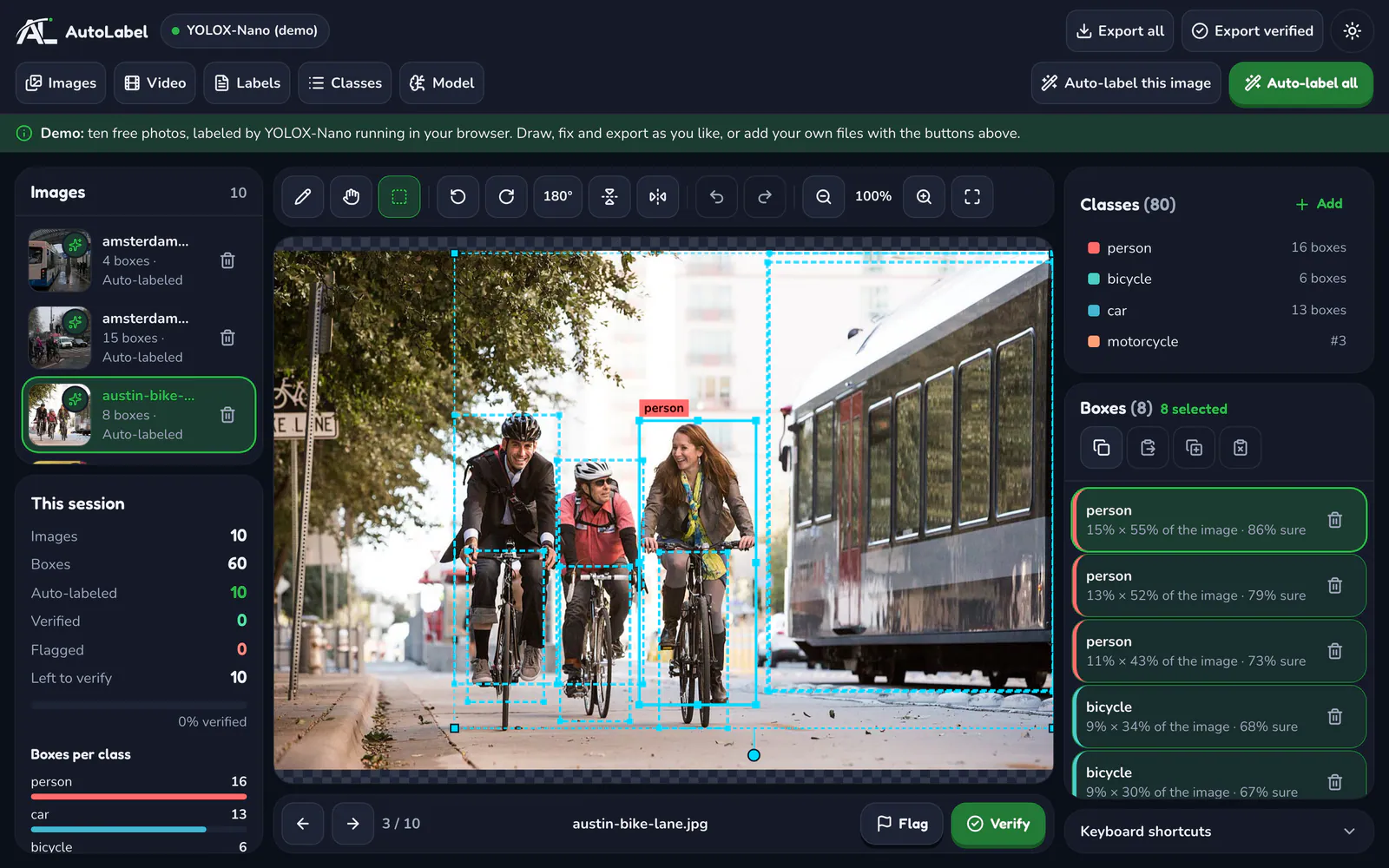 AutoLabel on a laptop: Select a group of boxes and fix them at once