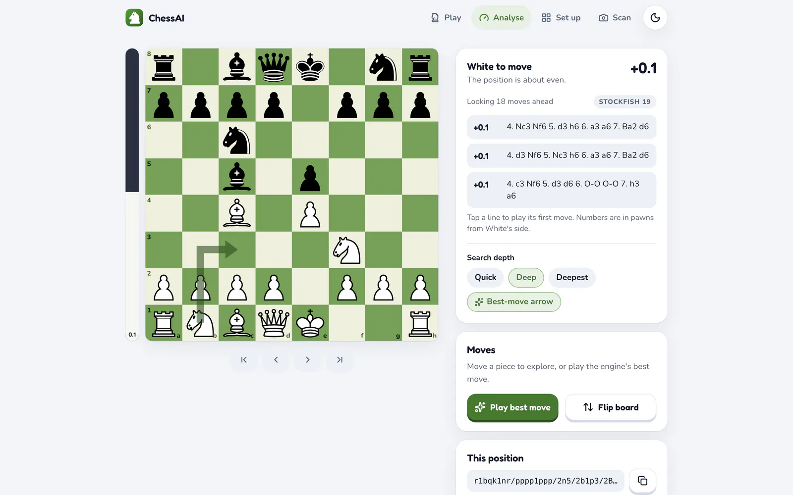ChessAI on a laptop: Stockfish analysis of the position