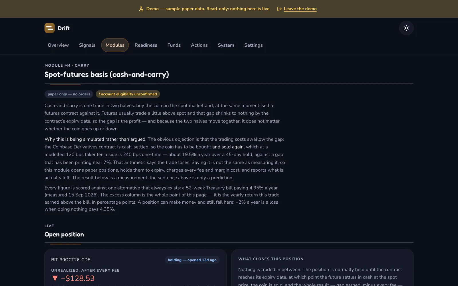 Drift on a laptop: Carry trades, on paper