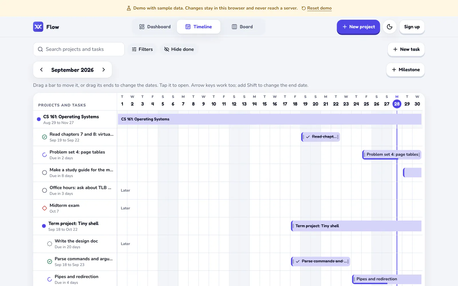 Flow on a laptop: A draggable timeline of every project