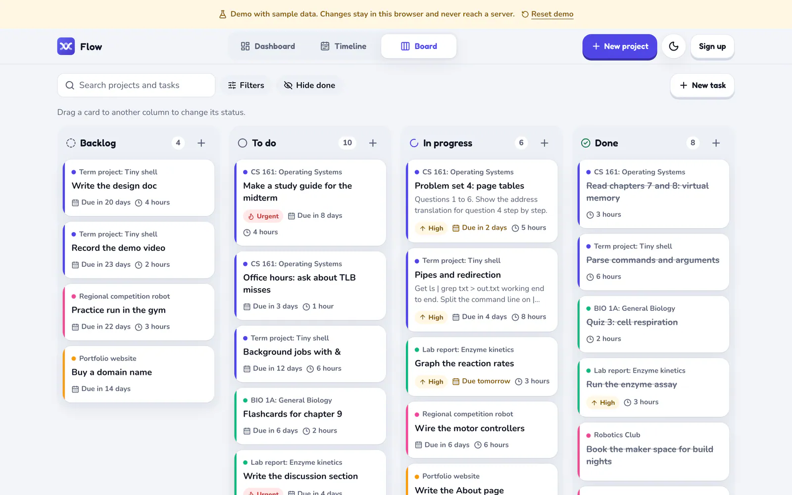 Flow on a laptop: Tasks on a board