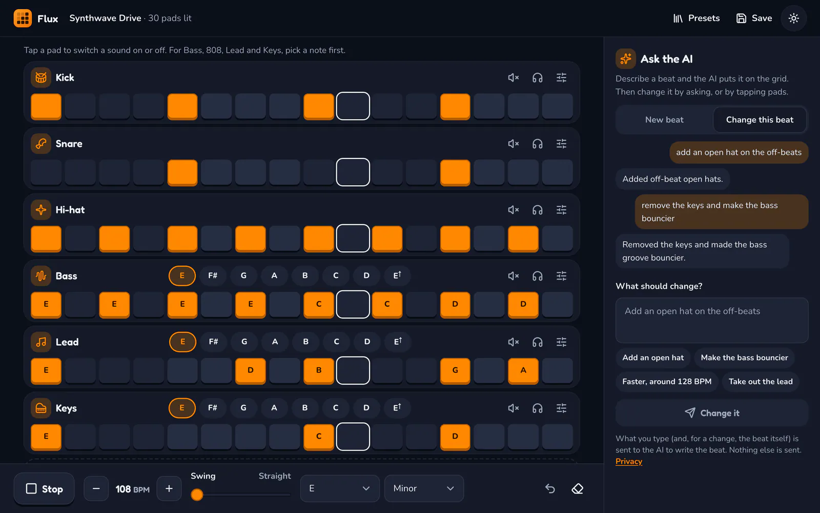 Flux on a laptop: A beat on the 16-step grid