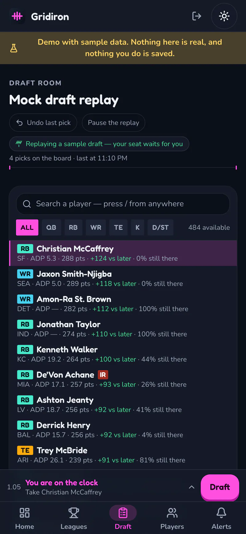 Gridiron on a phone: The draft room on a phone