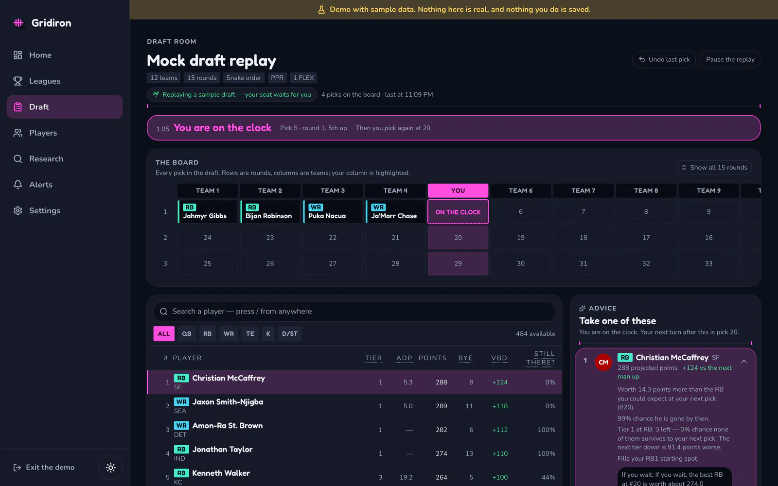 Gridiron on a laptop: A live draft room with advice