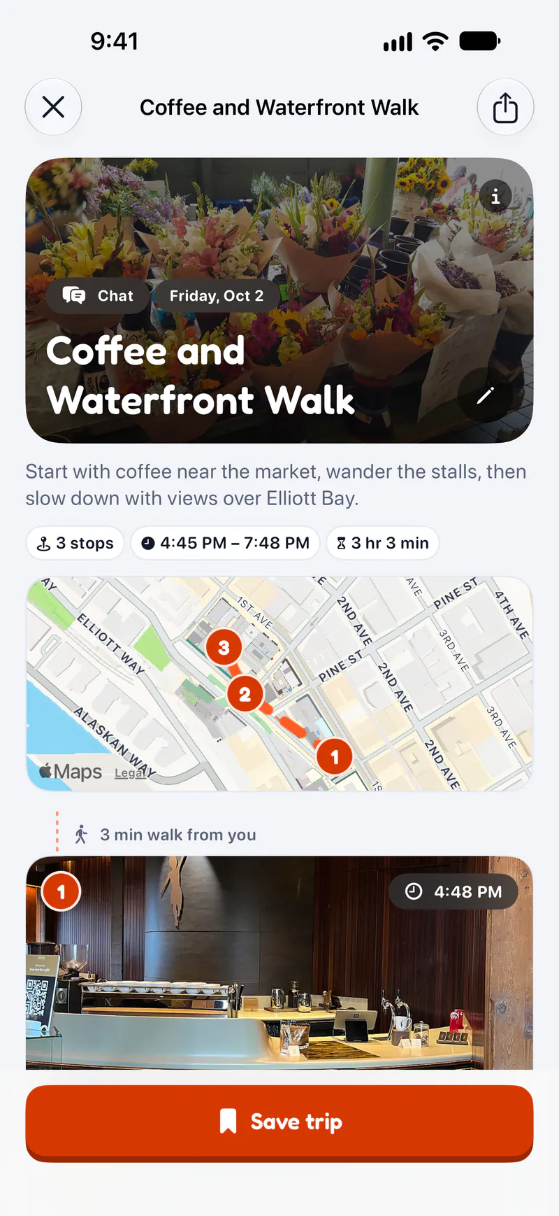 Hanoot on a phone: A day out planned stop by stop, with a photo of every place