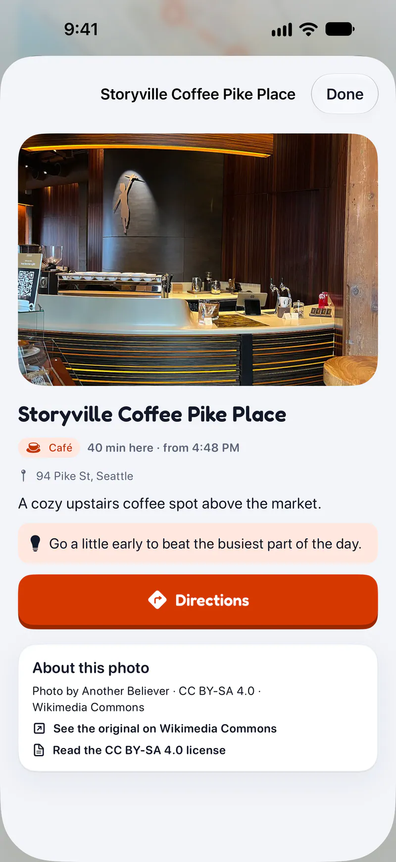 Hanoot on a phone: Tap a stop for its photo, tip and directions