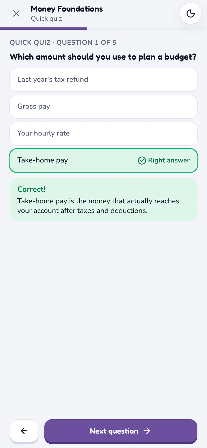 Ledgewise on a phone: A quiz on a phone