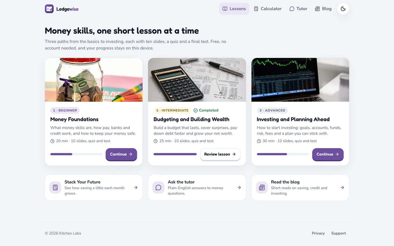 Ledgewise on a laptop: Three paths from the basics to investing