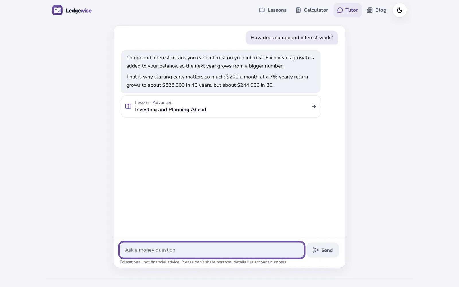 Ledgewise on a laptop: Ask the tutor a money question