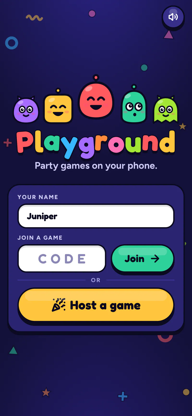 Playground on a phone: Type your name and a code to join