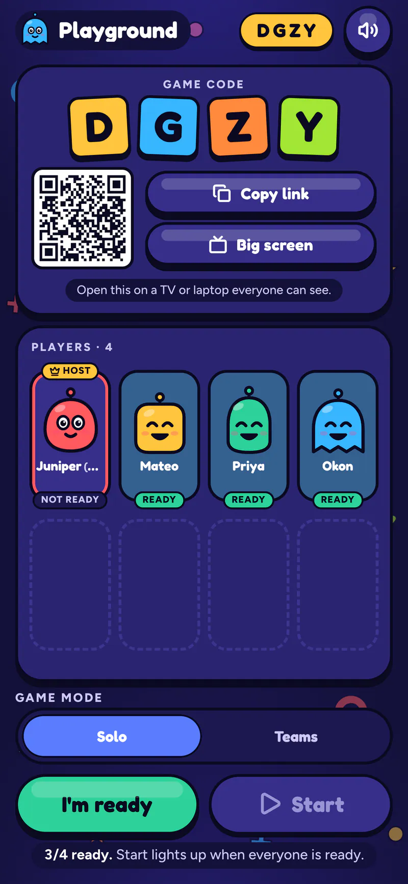 Playground on a phone: The lobby: a code, a QR and everyone's buddy