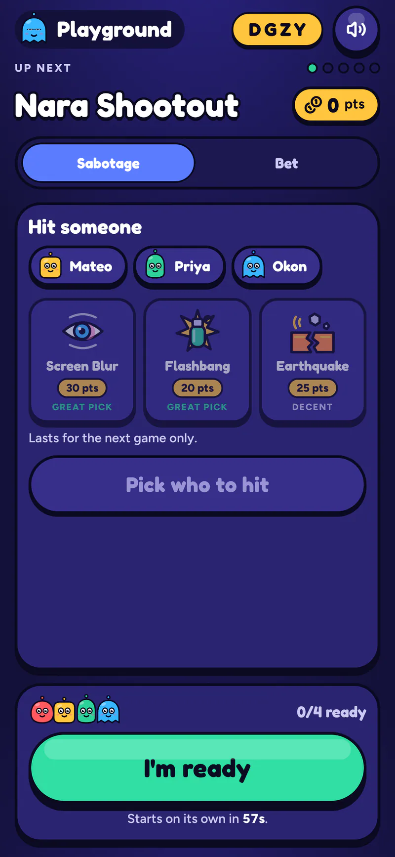 Playground on a phone: Spend points on sabotages between rounds