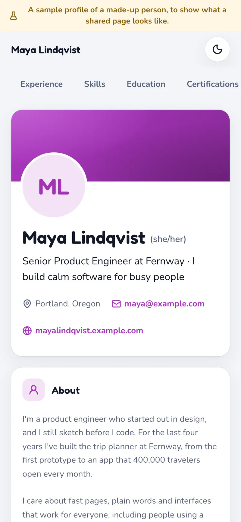 Portfolio on a phone: A public profile on a phone