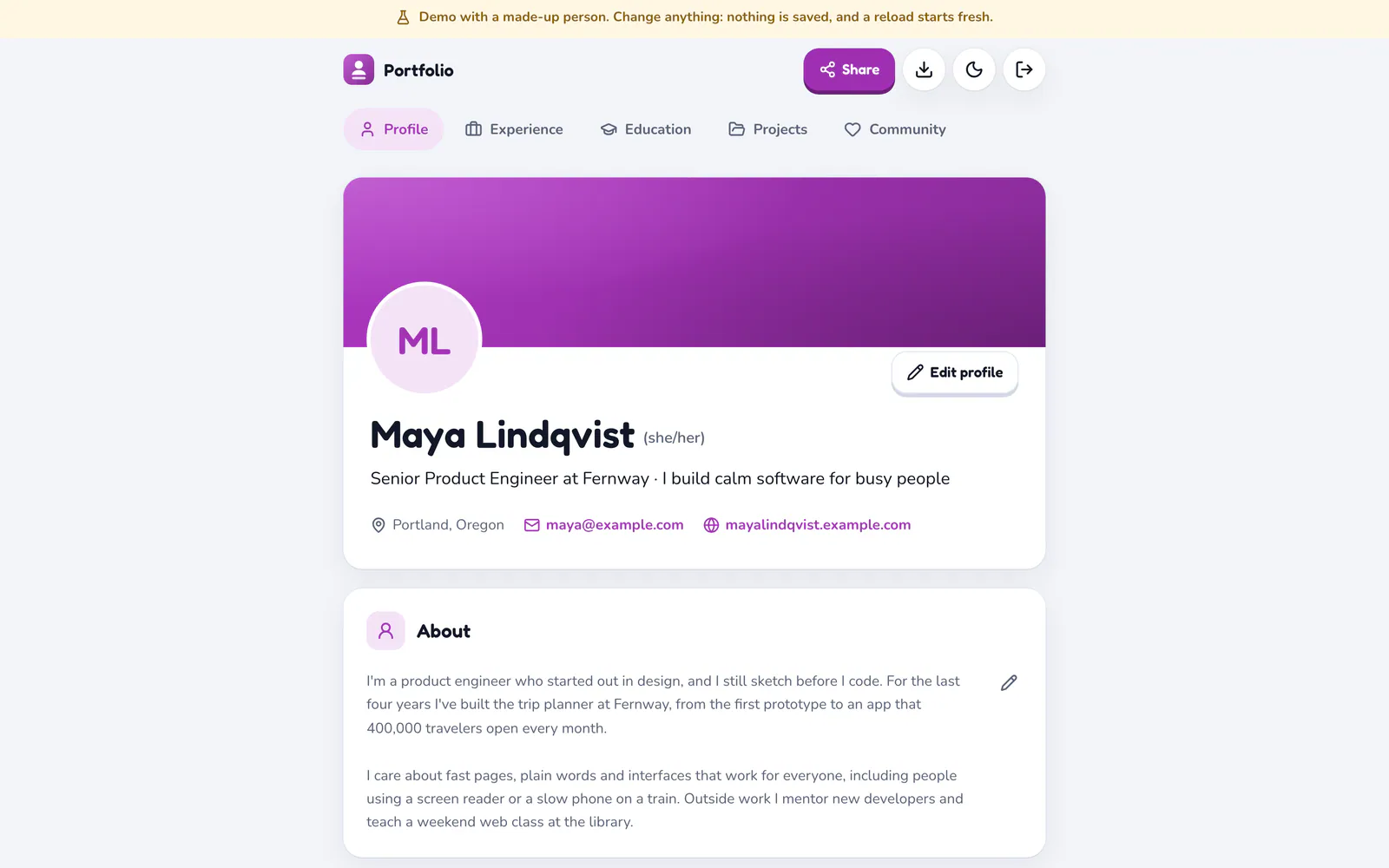 Portfolio on a laptop: Edit your profile in one place
