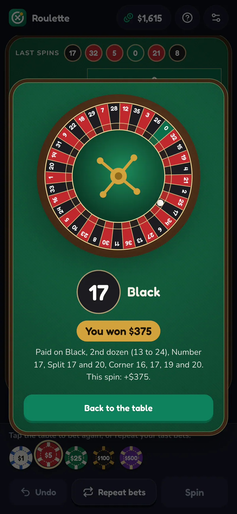 Roulette on a phone: A winning spin
