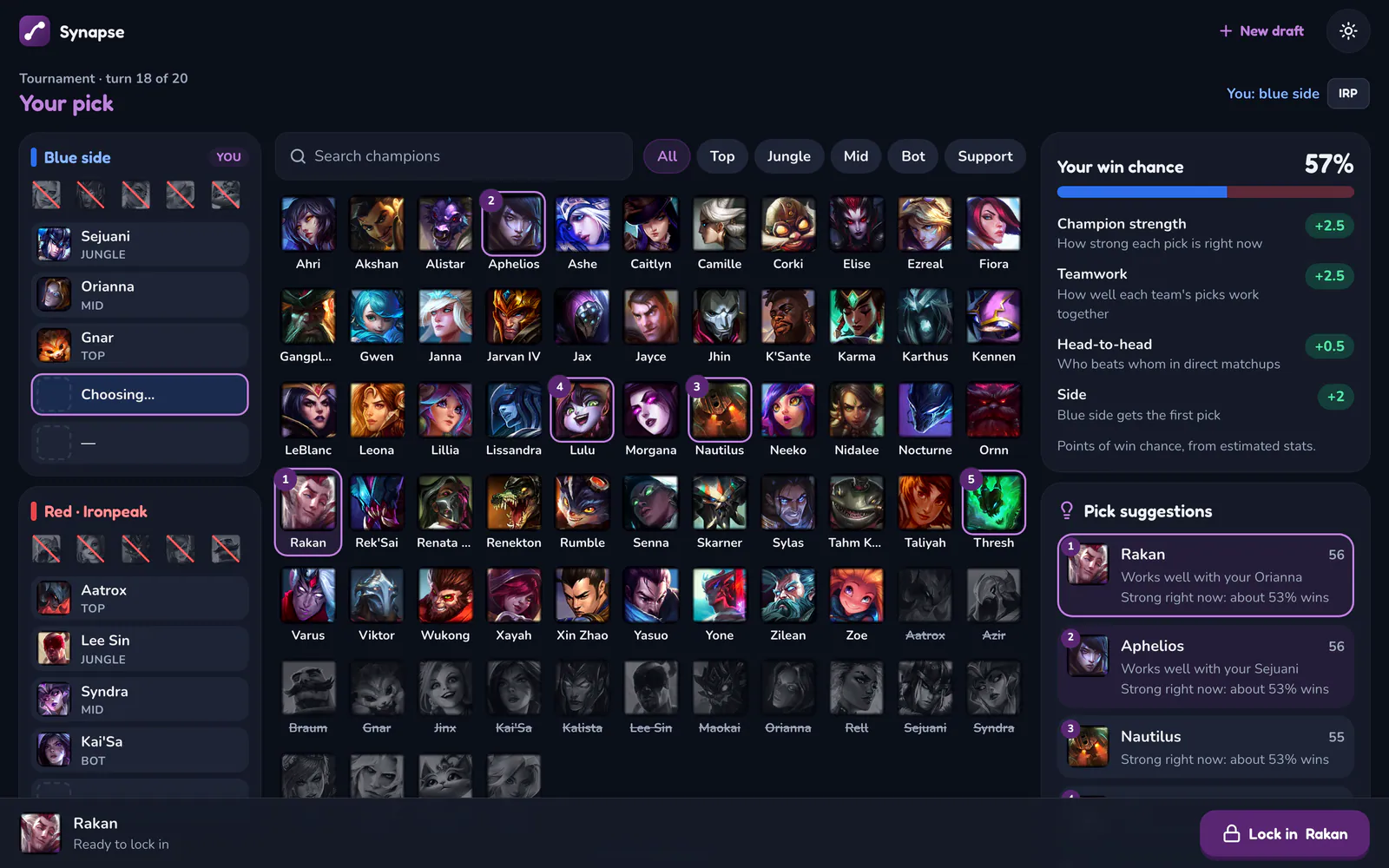 Synapse on a laptop: Pick suggestions with the reason for each