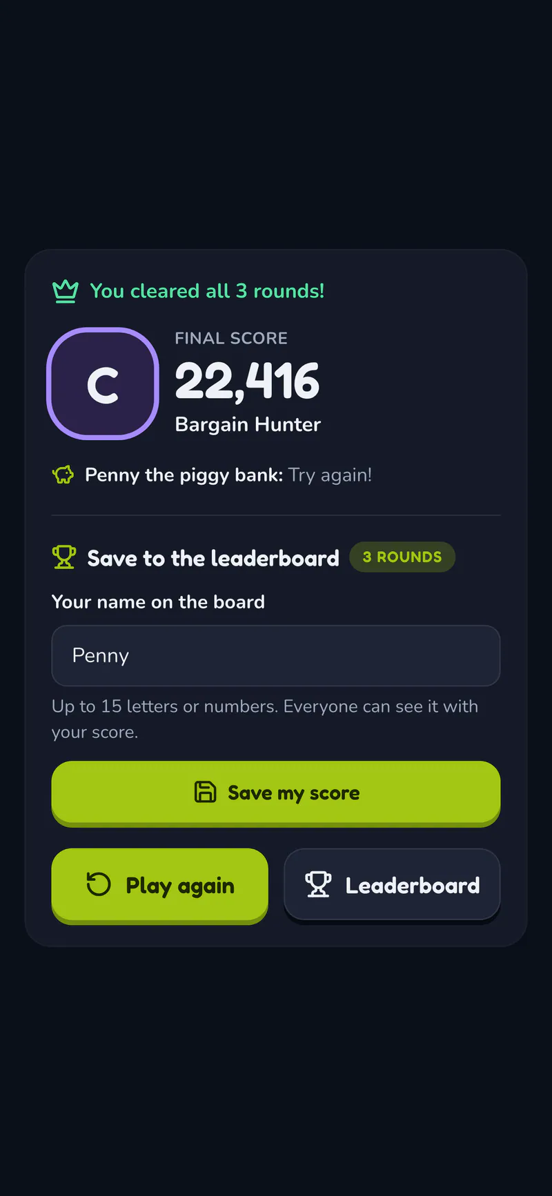 Thrifty on a phone: Your final score
