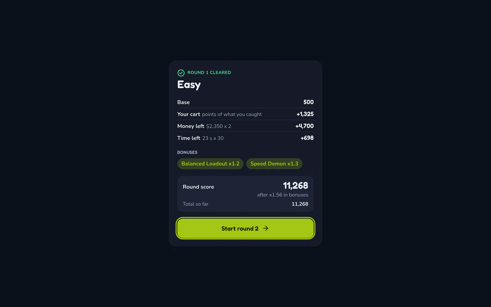 Thrifty on a laptop: Round score with bonuses