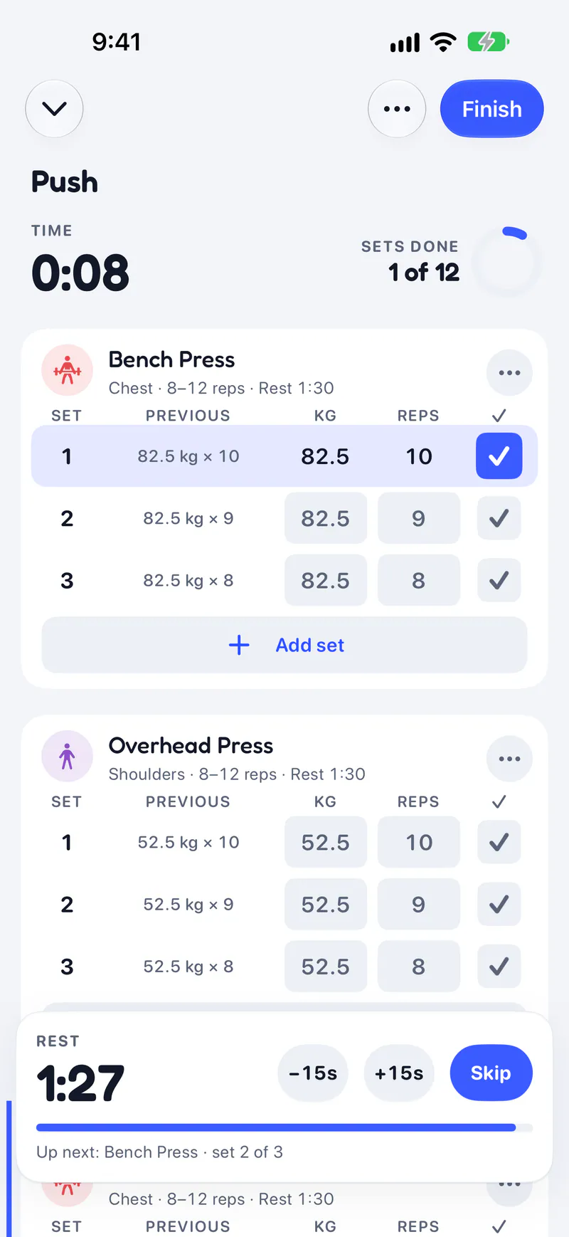Titan on a phone: Log a set in a tap, with the rest timer running