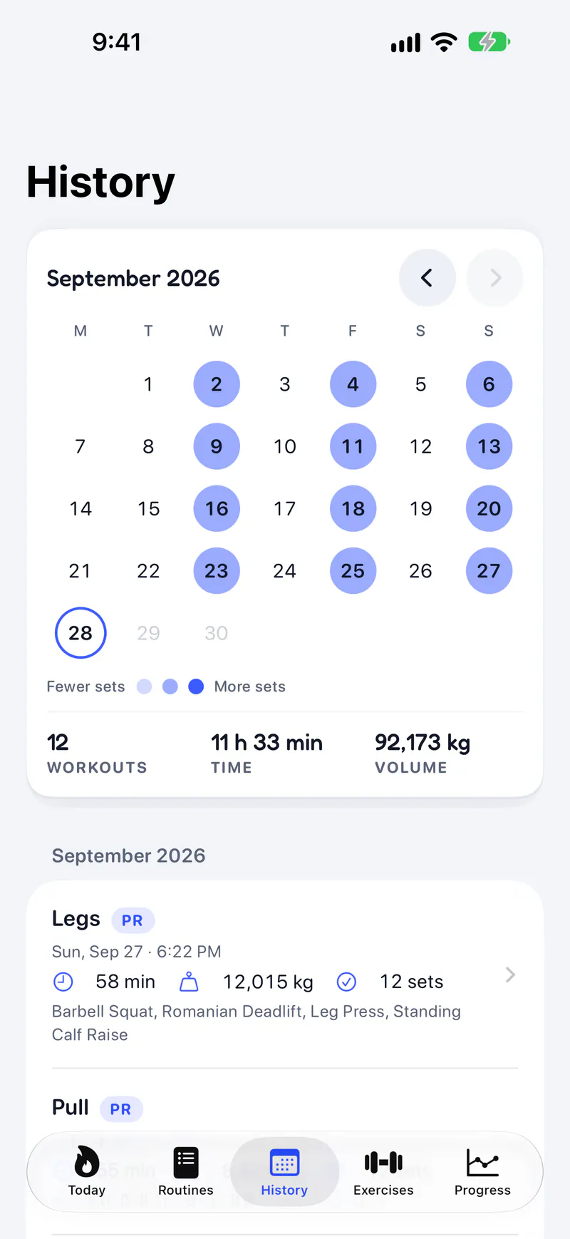Titan on a phone: A calendar of every workout