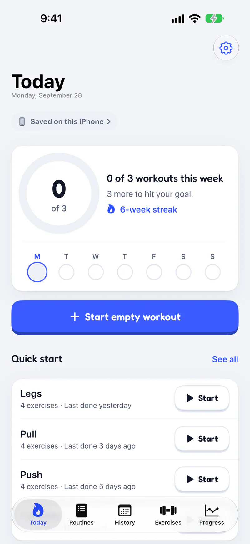 Titan on a phone: Today: your week's goal and quick-start routines