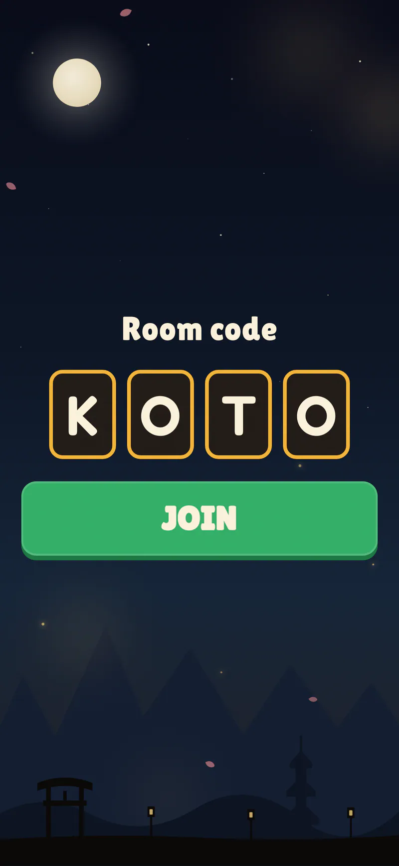 Ukiyo on a phone: Join a game with a four-letter code