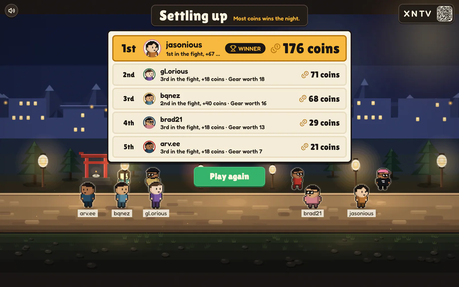 Ukiyo on a laptop: Settling up: most coins wins the night