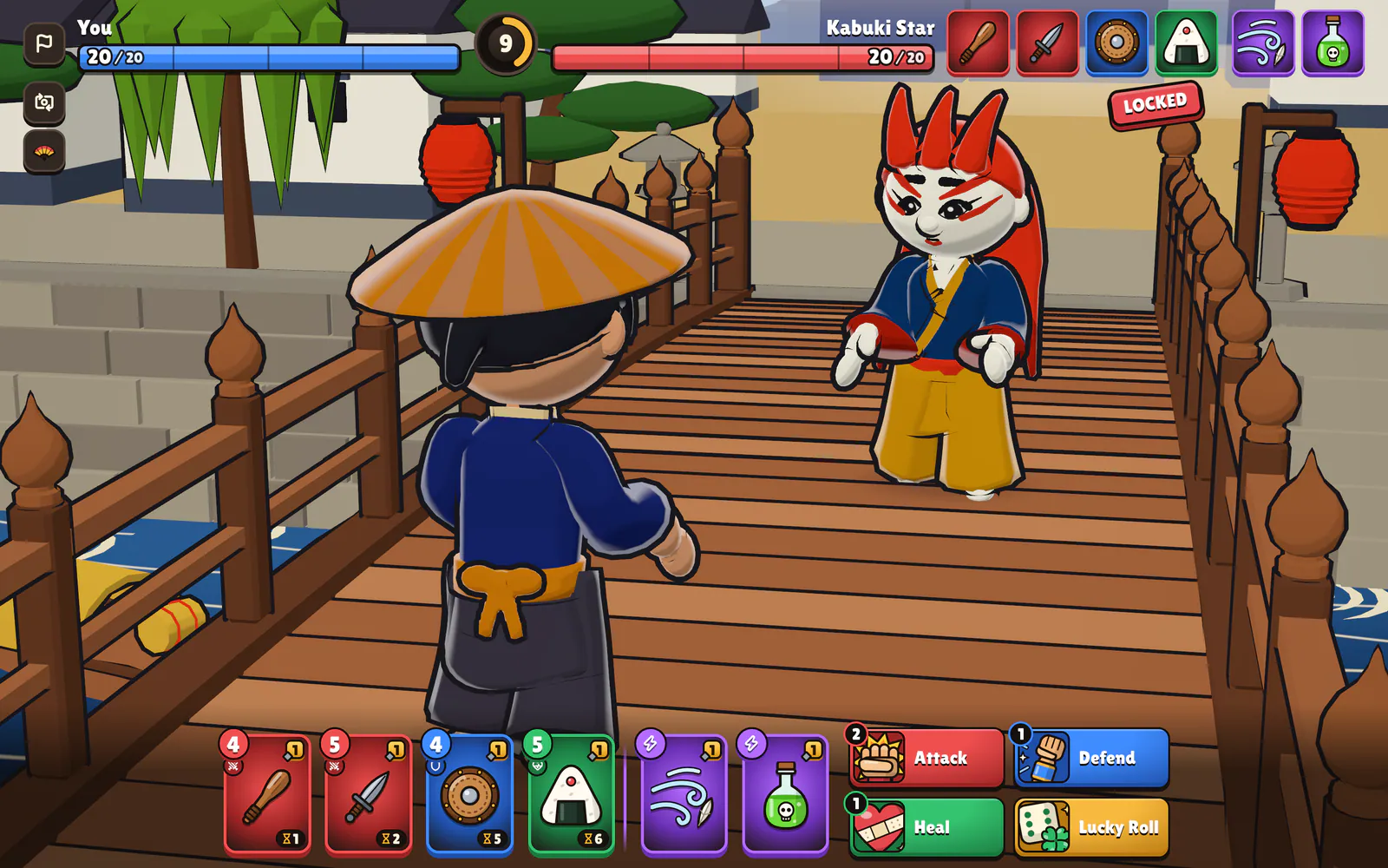 Ukiyo Duels on a laptop: Pick a card each turn; both of you see every hand