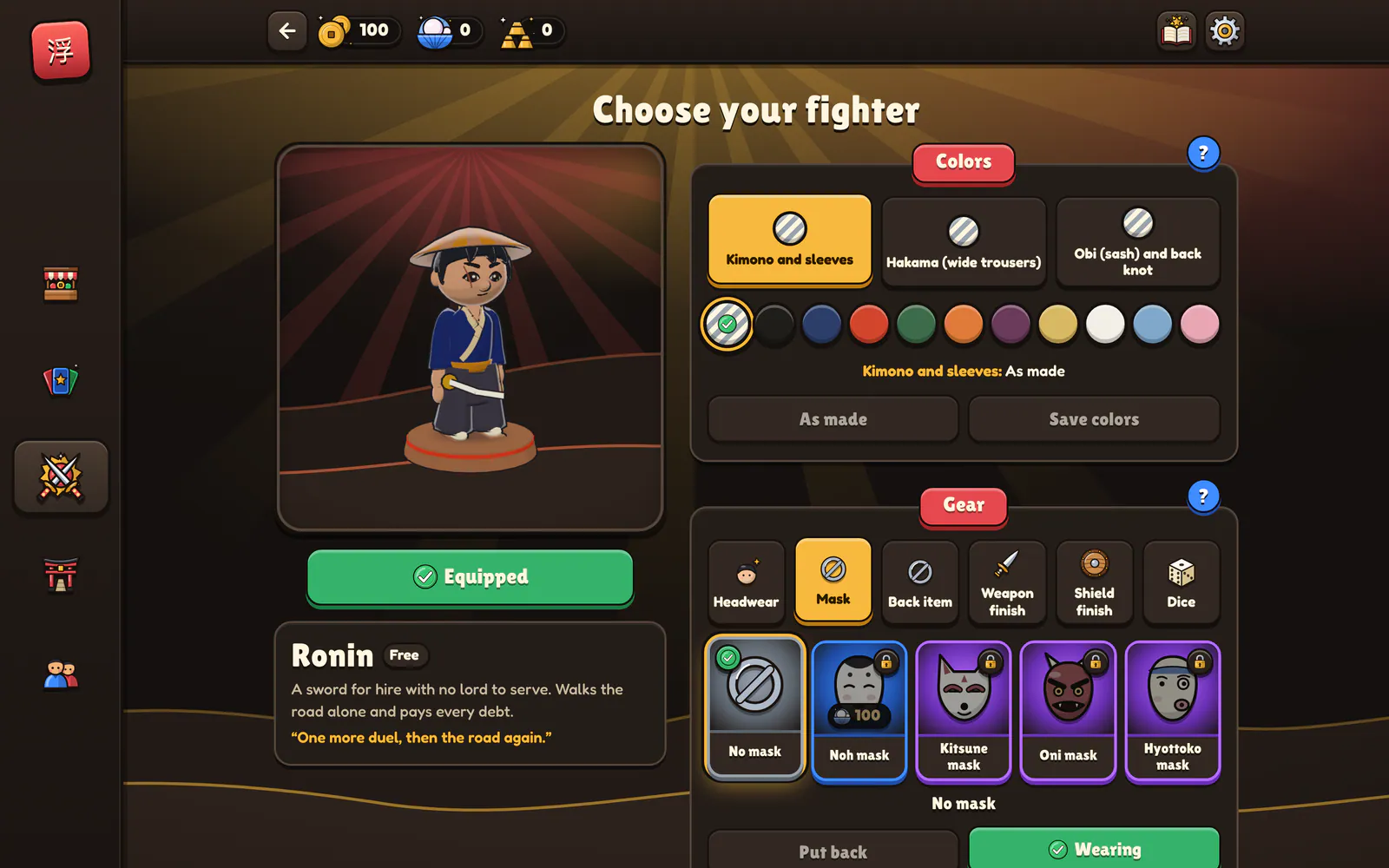 Ukiyo Duels on a laptop: Dress your fighter; looks never change a fight