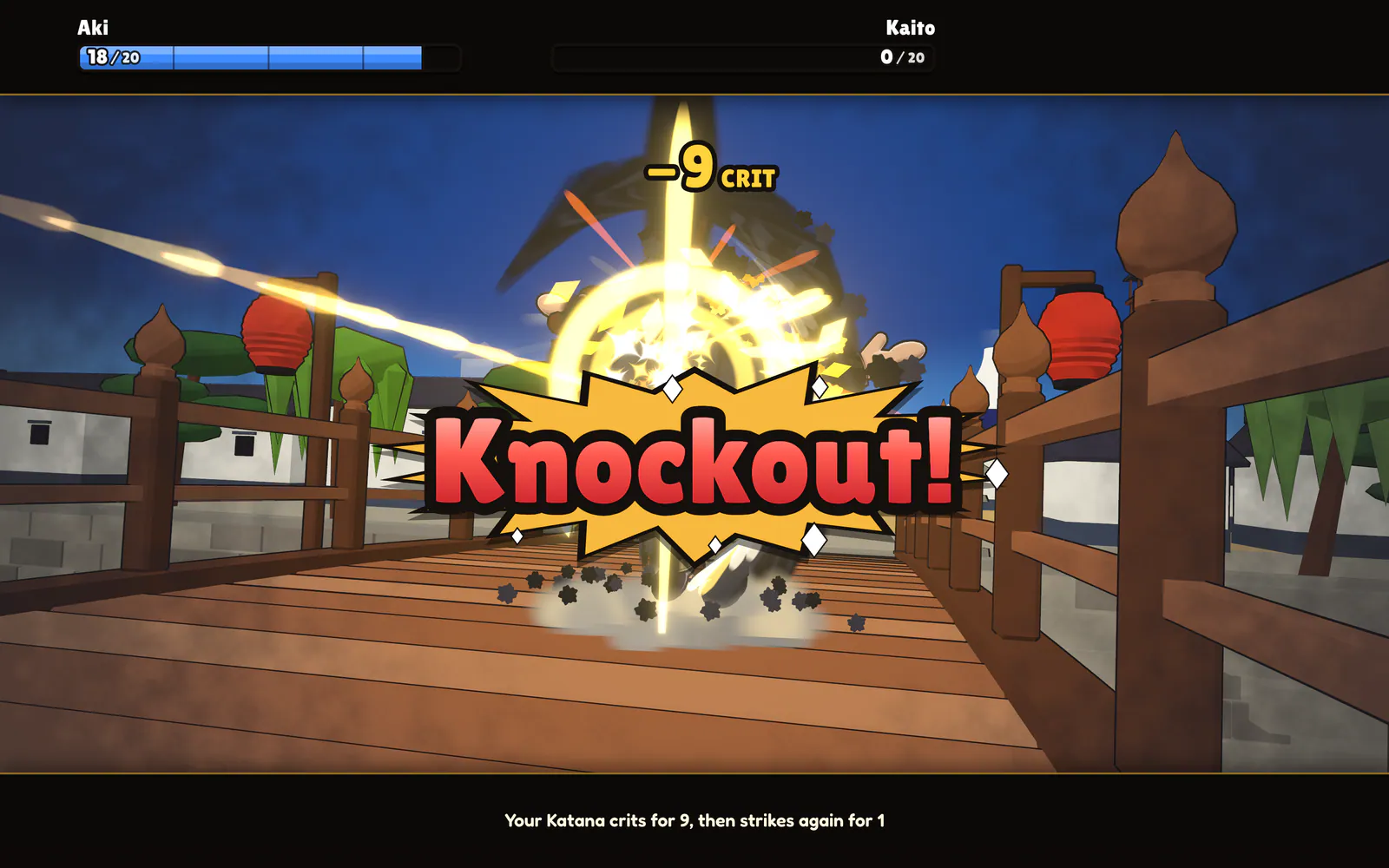 Ukiyo Duels on a laptop: The finishing blow lands