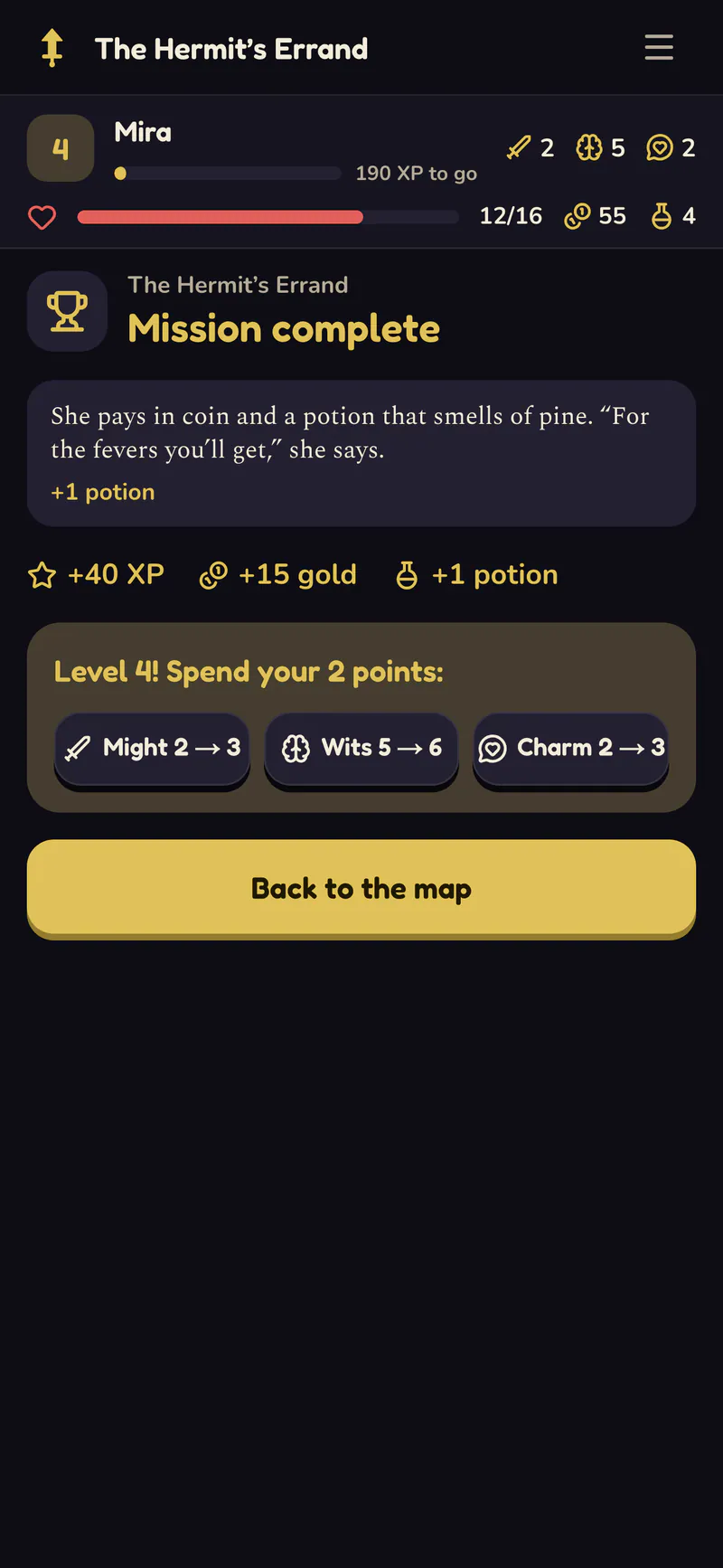 Upgrade on a phone: Level up and spend your points