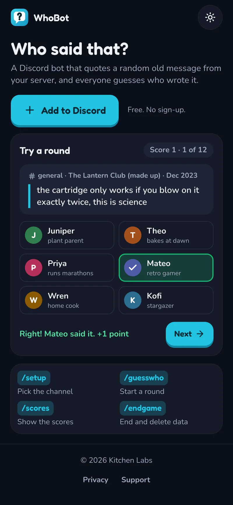 WhoBot on a phone: A round on a phone