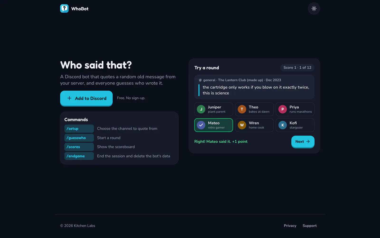 WhoBot on a laptop: Guess right and the point is yours