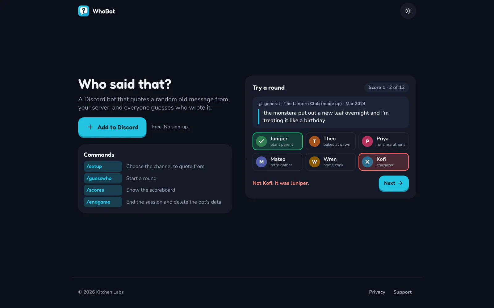 WhoBot on a laptop: Guess wrong and see who really wrote it